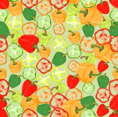 Seamless colorful background made of slices and whole peppers