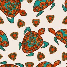 Vector seamless ethnic pattern with multicolor ornamental turtles