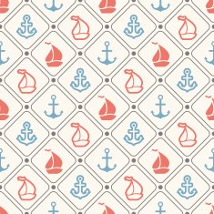 Seamless vector pattern of anchor sailboat shape and line