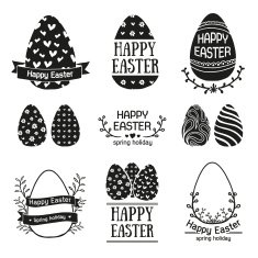 Set of monochrome logo templates for a happy Easter