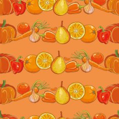Seamless pattern with orange fruits and vegetables