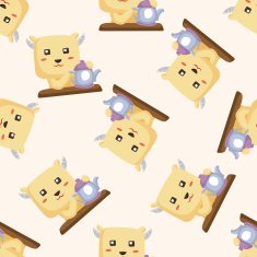animal goat having afternoon tea cartoon sticker icon N2