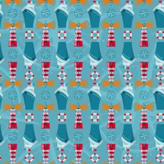 Lighthouse lifebuoy wind rose and ship Seamless background pattern