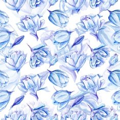 Blue Watercolor Tulip Pattern N3