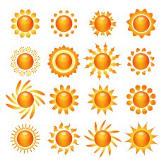 Sun symbol icons set
