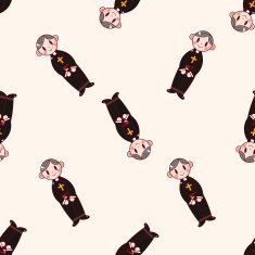 pastor and nun cartoon seamless pattern background N3