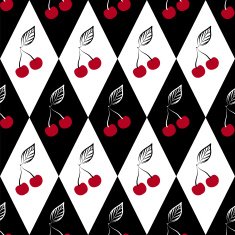 Seamless pattern with cherries on black and white