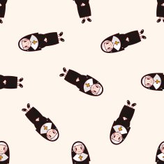 pastor and nun cartoon seamless pattern background N6