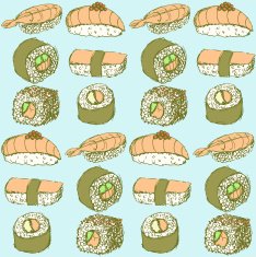Sketch sushi rolls in vintage style N2