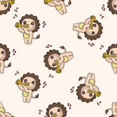 animal playing instrument cartoon seamless pattern background N4