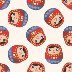 Matryoshka Russian traditional wooden doll cartoon seamless pattern background N11