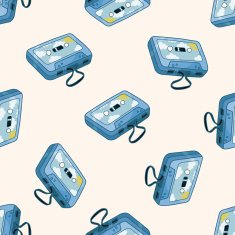 Audiotape cartoon seamless pattern background N3