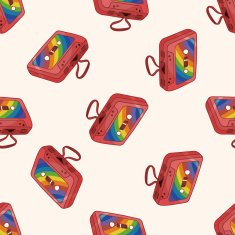Audiotape cartoon seamless pattern background N4