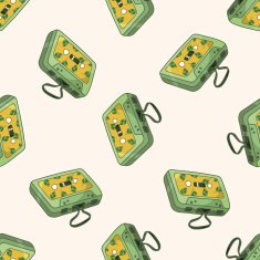 Audiotape cartoon seamless pattern background N5