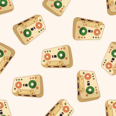 Audiotape cartoon seamless pattern background N9
