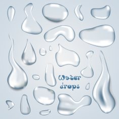 Realistic pure transparent water drop with shadow on gray background