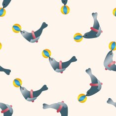 baby toy seadog doll cartoon seamless pattern background N2