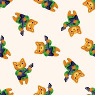 animal cat playing instrument cartoon seamless pattern background