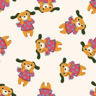 animal dog playing instrument cartoon seamless pattern background N2
