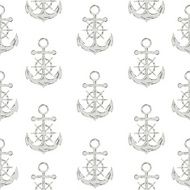 Seamless pattern with hand drawn anchors and steering wheels