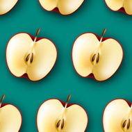 Blue background with half red apple