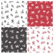 set seamless patterns line draw berries
