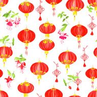 Oriental style watercolor seamless vector pattern