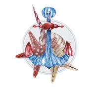 Isolated background with anchor and sea shell Watercolor illustration
