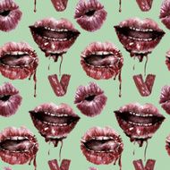 Seamless pattern with red lips Watercolor illustration N6
