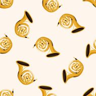 instrument french horn cartoon seamless pattern background