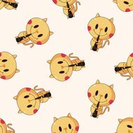 animal cat playing instrument cartoon seamless pattern background N2