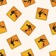 Construction Signs cartoon seamless pattern background