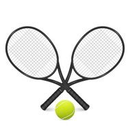 Tennis ball and two crossed rackets