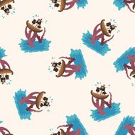 pirate boat cartoon seamless pattern background