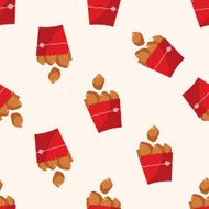 Fried foods theme chicken nuggets cartoon seamless pattern background