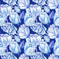 Blue Watercolor Tulip Pattern N4