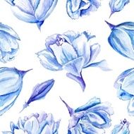 Blue Watercolor Tulip Pattern N5