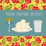 Russian traditional breakfast vodka dumplings and pickle