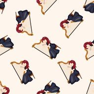 character musician harpist cartoon seamless pattern background