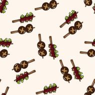 Japanese food BBQ cartoon seamless pattern background