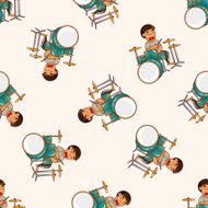 band member drummer cartoon seamless pattern background