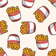 Fried foods theme french fries cartoon seamless pattern background N2