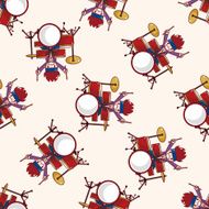 band member drummer cartoon seamless pattern background N2