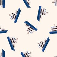 Transportation boat cartoon seamless pattern background N28