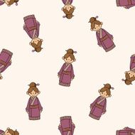 Chinese people cartoon seamless pattern background N9