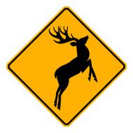 Deer traffic warning on white