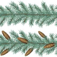 Vector horizontal seamless background with fir tree branches and cones