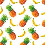 Watercolor seamless pattern with pineapples and bananas