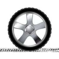 Wheel and grunge tire track abstract background