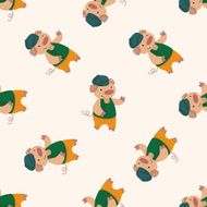 Three Little Pigs cartoon seamless pattern background